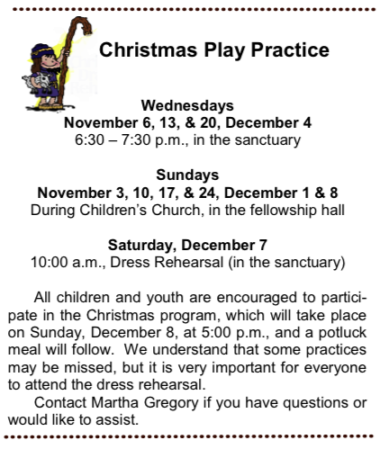 Christmas Play Practice Schedule